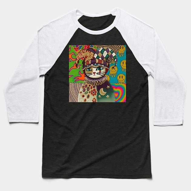 Cat in a joker costume Baseball T-Shirt by Art by Ergate